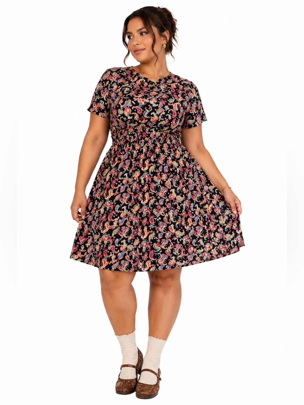 Vintage Norm Thompson Black Paisley Print Dress